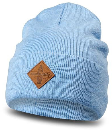 Soulbuddy Beanie Herren und Damen, stylische Wintermütze, Strickmütze Männer Frauen, Herrenmütze, Damenmütze, Skimütze, Fischermütze, One Size (55-62 cm), Hellblau Melange