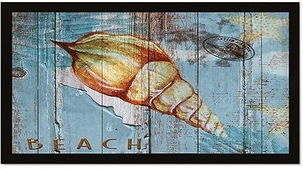 Bauernhaus Holzrahmen Wanddekoration Schild nautisches Strand Ozean Thema Meer Schnecke Regal Dekor für Fenster Rustikales motivierendes Holzschild Muscheln Seestern Blau Küste Kinderzimmer