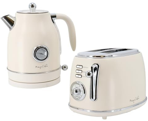 MegaChef - Tetera eléctrica de 1,7 litros y tostador de 2 rebanadas en crema mate (crema)
