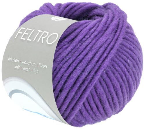 Lana Grossa FELTRO UNI 50 g moderne Filzwolle in kräftigen Farben (schrumpft beim Waschen ca. 30-40%) 50 m, Farbe:115 - Viola