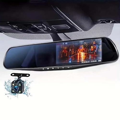 Dashcam Rückspiegel Kamera,4,3 Dashcam Auto Spiegel Recorder,Front und Rückansicht Dual Kameras 1080P,Nachtsicht,Parküberwachung,Loop-Aufnahme,Spiegel Dashcam