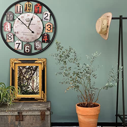 Yumyolk Wanduhr, 60 cm (24 Zoll), Moderne Wanduhr Rund, Schwarze Uhrzeiger, Farbiges Zifferblatt mit arabischen Ziffern, schwarzer Eisenrahmen