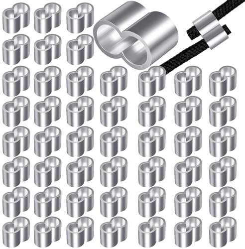 Furuising 50 Piezas Virolas de Aluminio, 6mm Bucle de Aluminio para Cable, Manguito de Bucle de Aluminio Dobles con estuche para cuerdas o cables de 6mm