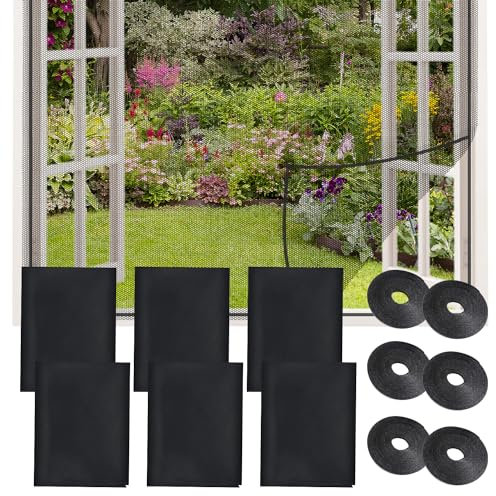 6 Pièces Moustiquaire Fenetre, 150 x 130 cm Filet Écran Insecte Moustiquaire Filet, Filet Écran Insecte Avec 6 Auto Rubans Adhésifs, sans Perçage, Anti-Mouche Moustiques (Black)