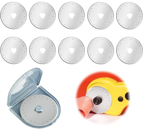 Ltsbaed 10 Stück 45 mm Rollschneider Set, Edelstahl Rollschneider Ersatzklingen mit Skala, 0.3mm Rundmesser für Stoffschneider, Wiederverwendbar Profi Rollmesser für Nähen, Quilten, Scrapbooking
