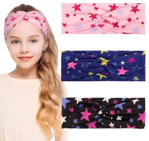 BETESSIN 3pz Fasce per Capelli Bambina Stella Fascia Fasce Elastiche Turbante per Decorazione Capelli Bambina Bimba 5-15 Anni