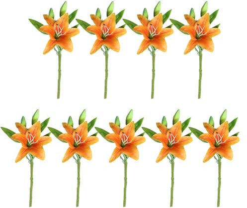 Haibinsuo 9 fiori artificiali di giglio per Pasqua, realistici, gigli tigri finti primaverili, matrimoni, centrotavola, decorazioni per la casa, arancione