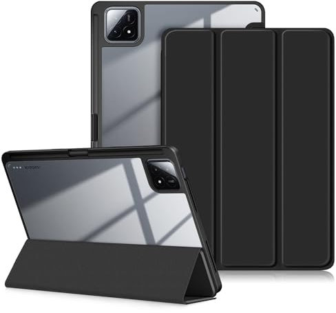 DINGGUAGUA Funda para Xiaomi Pad 6S Pro 12.4 Pulgadas Tablet 2024,Con S Pen Holder - Antigolpes Delgada Cubierta Trasera Transparente,Negro