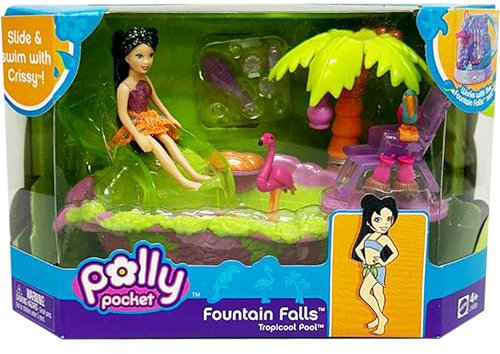 Polly Pocket - Fountain Falls - Tropical Pool - Swimming Pool - Palme Strand Urlaub Sommer Crissy Schwimmen Rutschen Wasserrutsche Wasser Sonnenliege Flamingo..