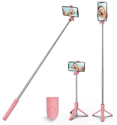 XIHAMA Selfie Stick Tripod,3 in 1 Extendable Selfie Stick with Wireless Remote,Portable Phone Tripod Compatible with iPhone 16 15 14/Galaxy/Huawei/LG(Pink)