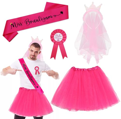 Giugio Männer JGA Kostüm Set, Junggesellenabschied Männer Kostüm, Junggesellenabschied Krone, Abzeichen, Schärpe und Tütü, für JGA Party kostüm Zubehör männer Hochzeit Deko für Herren