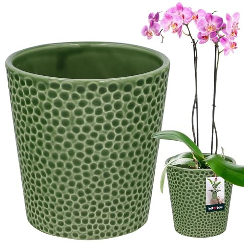 KOTARBAU® Blumentopf Grün Keramik glasiert ⌀ 9,5 cm Höhe: 11 cm Orchideentopf Keramik Blumentöpfe Keramik Blumentopf Keramik Pflanztopf Blumentopf modern Blumentöpfe Zimmerpflanzen