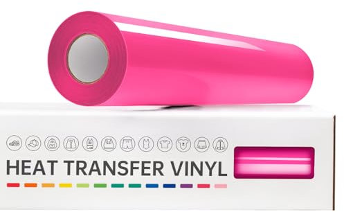 VinylRus Heat Transfer Vinyl-12” x 20ft Neon Pink Iron on Vinyl Roll for Shirts, Fluorescent Hot Pink HTV Vinyl for Silhouette Cameo, Easy to Cut & Weed