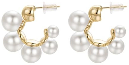 JOLCHIF Perlen Ohrstecker Gold Creolen Damen mit Weißen Perlen Piercing Ohr Hypoallergen Modeschmuck