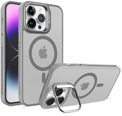 VEN-DENS Case for iPhones, Compatible with MagSafe, Built-in Camera Stand, Military Grade Shockproof Protection, Anti-Fingerprint Translucent Cover (Gray, iPhone 14 Pro Max)
