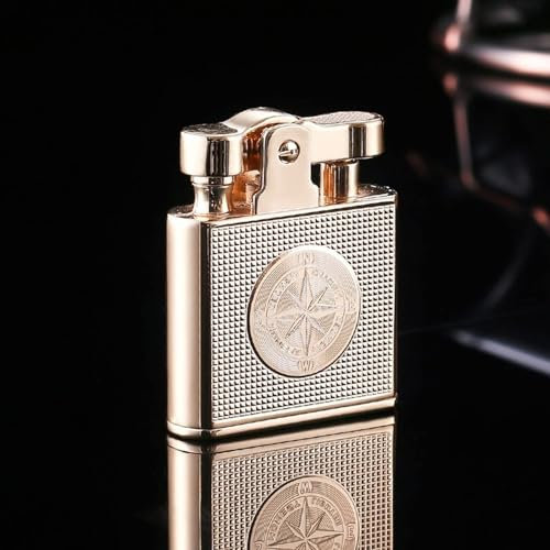 DGHGJHVING Tragbare Petroleum-Kupferfeuerzeuge, Benzinfeuerzeuge, Retro Vintage Softfeuer Feuerzeuge, Nachfüllbar, Gold