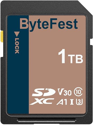 ByteFest Carte SD 1To, Carte SDXC Mémoire SD UHS-1 Classe 10, A1, U3, V30, 4K UHD Vidéo, pour Appareil Photo, DSLR, Photographe Professionnel