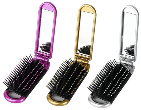 3 Pezzi Spazzola per capelli da viaggio con specchio, pieghevole, tascabile, mini spazzola da viaggio per massaggi, spazzola compatta per capelli, strumento per lo styling dei capelli, per palestra