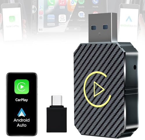 Adaptador Bluetooth Inalámbrico para Carplay, 2 en 1 Adaptador Inalámbrico para Carplay, Edición Mini deAdaptador Inalámbricopara Android Auto, Compatible con Coches con AA yCarplay, Cables USB C/A