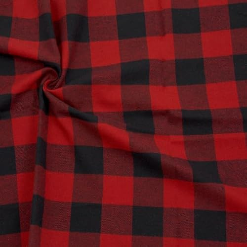 STOFFKONTOR 100% Baumwollstoff Flanell Stoff Karos Klassik - Meterware, Farbe Rot-Schwarz - zum Nähen von Bekleidung und Dekorationen