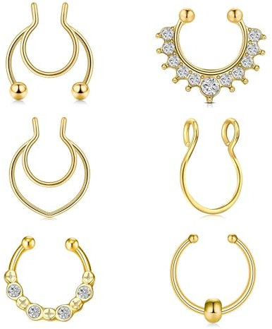 Moguri 6 anneaux de nez dorés, anneaux de nez, septum, or faux