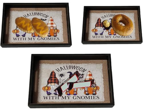 Platos de fiesta de Halloween, juego de 3 platos de postre de fiesta, plato de postre de madera, cuenco de dulces con asas para decoración de mesa del hogar