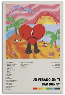 NBHGFF Bad Bunny A Summer Without YouPop Songs, Album, Rapper, klassisches Album, Leinwanddruck, Unterschrift, Dekoration, Schlafzimmer, Zuhause, Büro, Teenager-Dekor, 30 x 45 cm, ungerahmt, 30 x 45