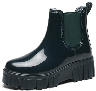 AONETIGER Stivali Pioggia Donna Impermeabile Stivali Gomma Leggere Antiscivolo Chelsea Stivaletti Outdoor Antivento Ankle Boot (06 Verde,36EU)