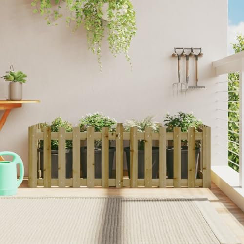 Xichuzi Hochbeet Lattenzaun-Design 150x50x50 cm Kiefernholz Imprägniert, Palettenrahmen, Hochteich, Gemüsebeet, Kräuterregal Balkon, Blumenbeet, Kräuterspirale, Tomatenbeet, Pflanzhochbeet - 832496