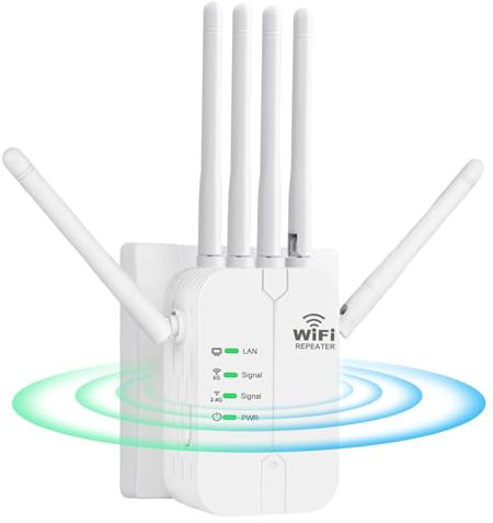 WiFi Repeater,WiFi Extender 6 3dBi Antennas,2 Ethernet Ports, 3-in-1 Access Method of Repeater/AP/Router,WLAN verstärker Signal Coverage of 10000 cu.ft,Internet verstärker für Zuhause und Büro