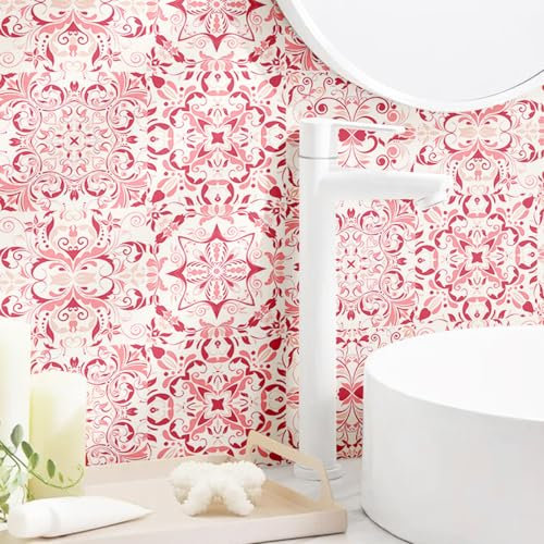 Mattonelle Adesive 20X20Cm Modello Rosa Sticktiles Piastrelle Da Parete In Buccia E Bastone,Adesivi Piastrelle Bagno,Pvc Resistente Al Calore Impermeabile Piastrelle(5Pcs)
