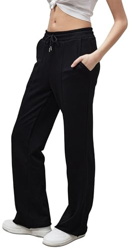 Enorsia Womens Pin Tuck Front Jersey Trousers with Elasticated Waistband, Drawstring, Side Pockets - Straight Fit, and Raw Edge Hem (UK, Numeric, 12, Regular, Regular, Black)