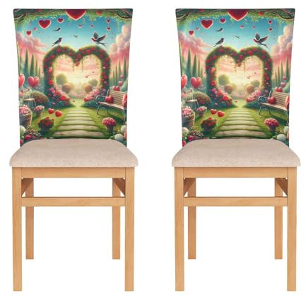 ODAWA Chair Back Covers Heart Arch Garden Green Table Chair Covers Dining Chair Slipcovers for Kitchen Farmhouse Decor