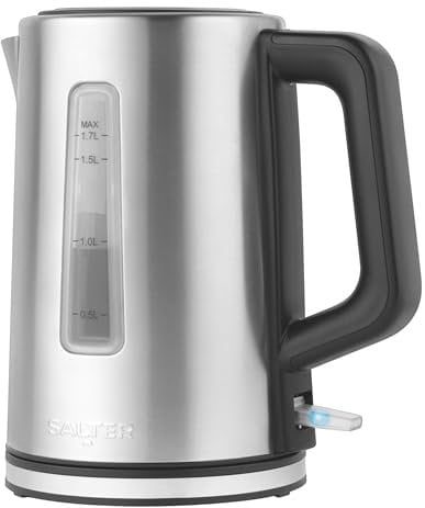 Salter Rapid Boil Kettle – 1.7L Capacity, 360° Swivel Base, Removable Limescale Filter, Water Level Indicator, Stainless Steel, Boil Dry Sensor, Auto Shut-Off, Strix Controller, 3000 W