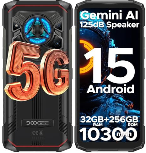 DOOGEE Blade 20 Play 5G Movil Irrompible Android 15, 32GB RAM+256GB ROM/2TB, Móvil Resistente 10300mAh,6,6 FHD+ 90Hz Móvil Todoterreno, Dimensity 7050, 50MP/NFC/Huella&Face ID/Doble SIM/125dB/LED