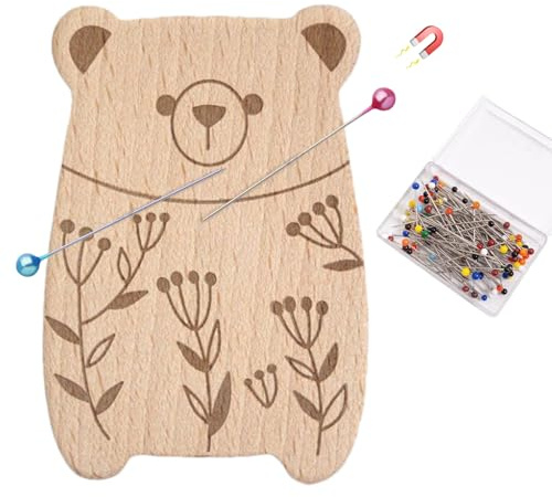 Qkbuza Magnetkissen Nadelkissen,Niedliches Nähnadelkissen Magnetisch Aus Holz Tierform Büroklammerhalter Mit Einhundert Nadeln - Mit Hundert Nadeln Mehrzweck Tierform Clip Organizer Für Schneider