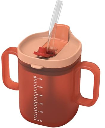 Elderly Spill Proof Cups, 300ml Elderly Drinking Cup, Adult Sippy Cups for Adults, Drinking Cup with Lid and Straw, Adult Feeding Mug with 2 Handles, Non Spill Mug for Drink Water Soup