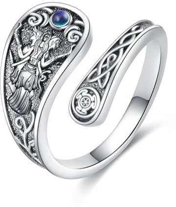 HUKKUN Hecate Ring Sterling Silver Hekate Spoon Ring Triple Moon Goddess Pagan Jewellery Gifts for Women