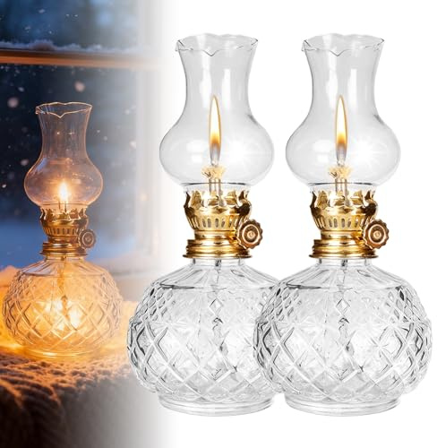 2 Stück Glas Petroleumlampe Für Innenräume, Öllampen Aus Glas, Einstellbare Helligkeit, Vintage Petroliumöllampe, Retro Offene Flamme Öllampe, Kerosinlampe Für Garten Esszimmer Haus