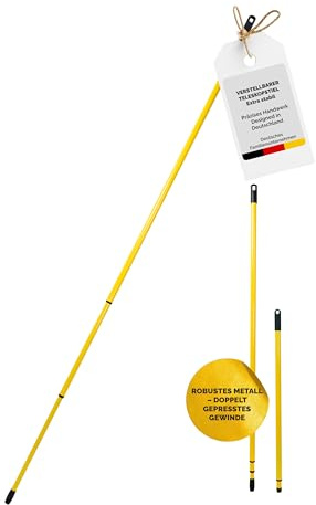 Fritze® Teleskopstiel Gelb 130 bis 340 cm | Stabiler Metallstiel mit Drehkappe und Aufhängeloch, längenverstellbar für Krallenbesen und Zubehör