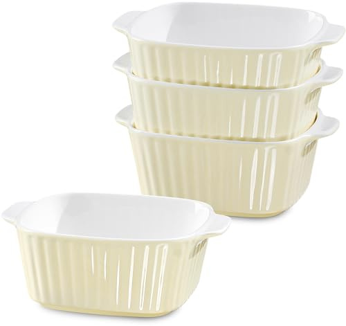 NUTRIUPS Ensemble de 4 petits plats de cuisson en céramique de 400 ml, plats de cuisson carrés pour friteuse à air chaud, ustensiles de cuisson en céramique avec poignées (Jaune clair)