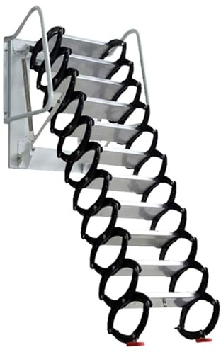 PUZYI Bodentreppe Dachbodentreppe, an der Wand montierte, klappbare Dachbodenleiter, einziehbare, zusammenklappbare Treppe, Dachbodentreppe, weiß, kaltgewalzter Stahl, manuell Loftleiter(2.3-2.6m)