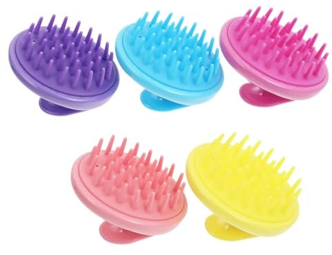 TOPPERFUN 5 Stück Silikon Kopfhaut Massagebürsten für Shampoo und Haarpflege Ergonomisch Leicht Praktisch für Reisen Tiefenwirksame Kopfmassage gegen Trockene Kopfhaut und Schuppen für