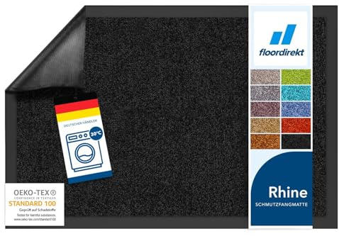 Floordirekt Schmutzfangmatte Rhine - waschbare & leistungsstarke Fußmatte - Sauberlaufmatte mit Rutschfester Rückseite - Türmatte für den Eingangsbereich (Schwarz, 60 cm x 180 cm)