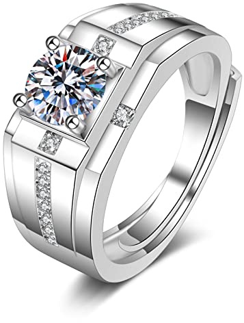 Ayoiow Ring Herren White Gold 9K Weißgold, Siegelring Moissanit Weißgold Ringe, Aquamarin Ring für Freundin