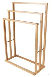 BM Portasciugamani Verticale in Bambù a 2 Livelli, Stabile e Impermeabile, Ideale per Bagno e Lavanderia, 44.5×5×88 cm (3 Barre – Verticale)