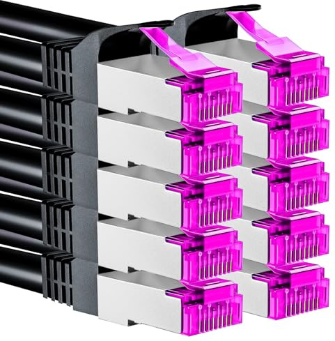 Puiseno 10x CAT7 Patchkabel 0,5m Kurz - Premium Netzwerkkabel 10Gbps (26AWG Kupfer, PIMF SFTP Schirmung) RJ45 Netzwerkkabel Kompatibel mit CAT7/CAT6/CAT5 - Für Patchpanel, DSL, Modem, Switch,Schwarz