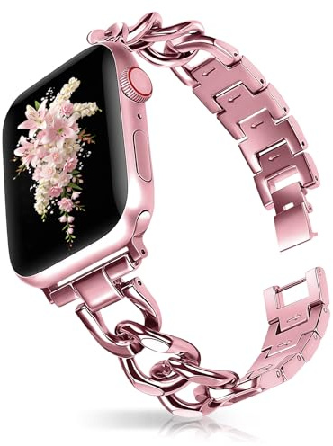 HinZann Correa para Apple Watch 42mm (Series 11/10) 41mm 40mm - Rosa | Aleación Hueca, Metal Pulsera de Reloj, Ligera, Mujer, Metálica Correa para iWatch SE 3 2 1 / Series 11 10 9 8 7 6 5 4 3 2 1