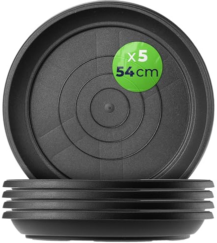 KADAX Lot de 5 soucoupes de pot de fleurs, rondes, diamètre : 54 cm, en plastique, pour l'intérieur et l'extérieur, accessoires pour pots de fleurs et pots de plantes, anthracite