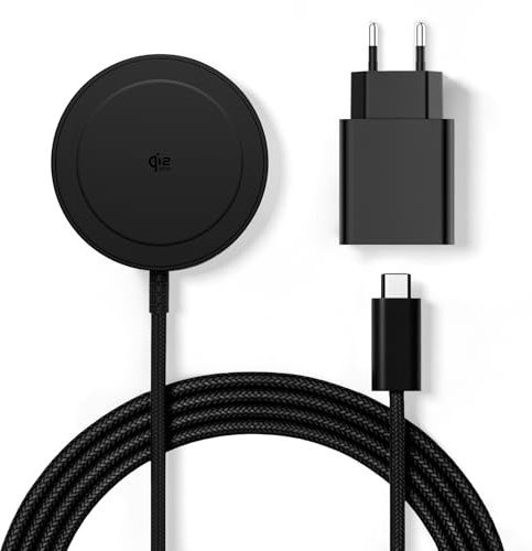 Qi2 25W Magnetisches kabelloses Ladegerät, 1,5 m Ladepad kompatibel mit Mag-Safe für iPhone 17e/Air/17/16/15/14/13/12, AirPods 4/3/2/Pro, Pixel 10 Serie und mehr (Inkl. 30W Netzteil)-Schwarz